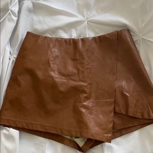 brown leather skort
